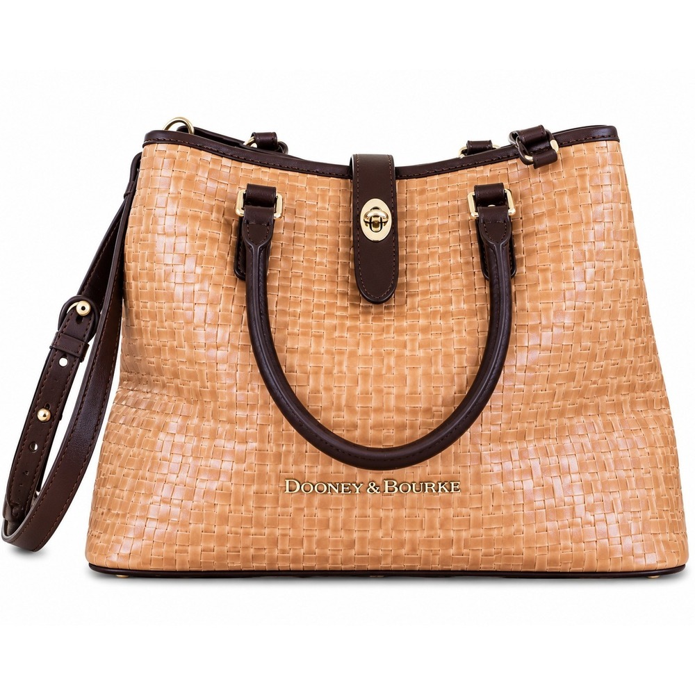 Dooney & Bourke Tan Woven Embossed Leather Tote Shoulder Bag Brown Large